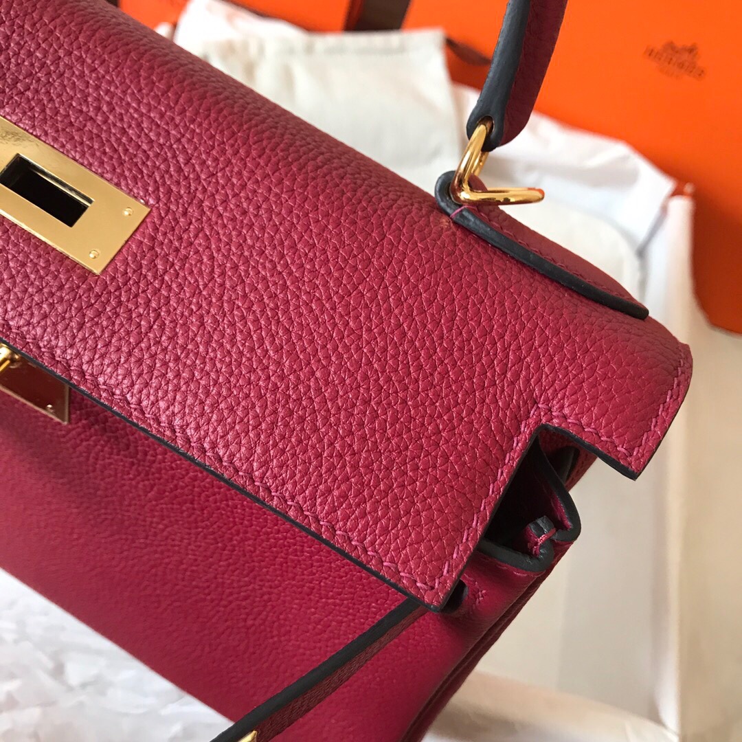 Hermes Kelly 25cm Handbag Shoulder Bag in Burgundy Togo Leather